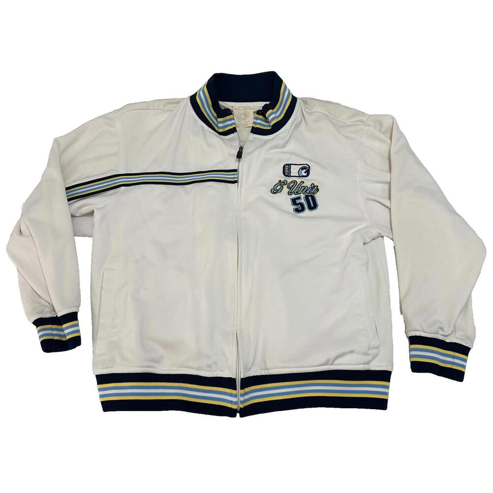 Y2K G-Unit 50 Cent White Track Jacket Men Medium M Zip Striped Vintage